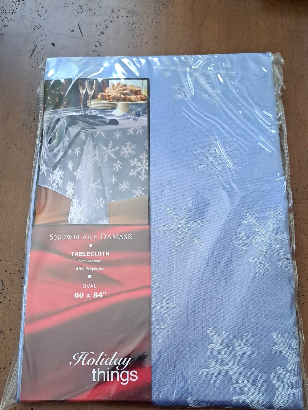 Snowflake Damask Blue Oval Tablecloth